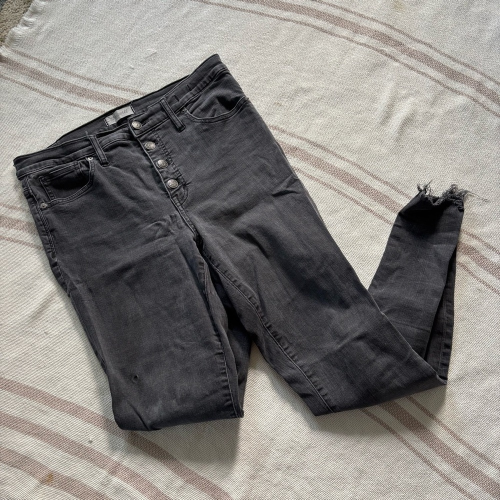 High-Rise Black Button-Fly Skinny Jeans